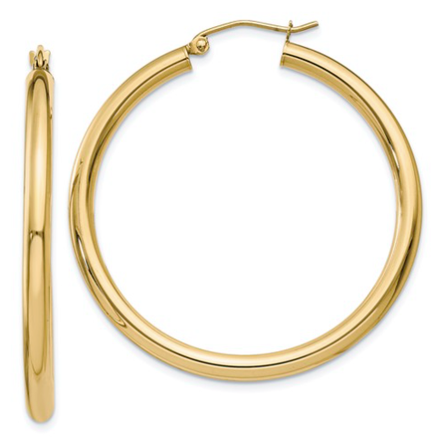 yellow rose or white gold 3mm wide classic hoop earrings
