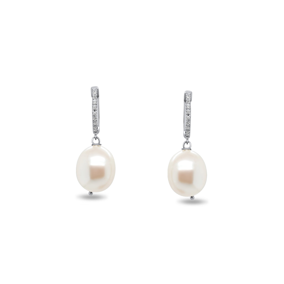 14k white yellow gold diamond pave small hoops with coin pearl dangle earrings