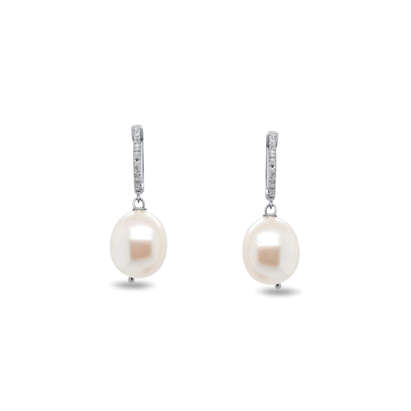 14k white yellow gold diamond pave small hoops with coin pearl dangle earrings