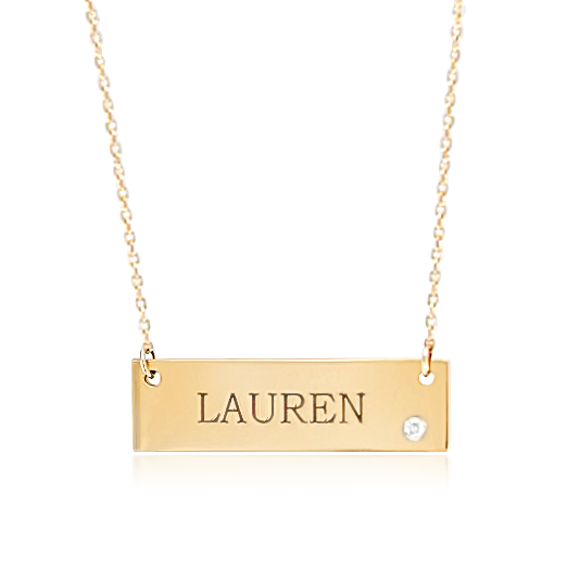Gold necklace with name best sale engraved