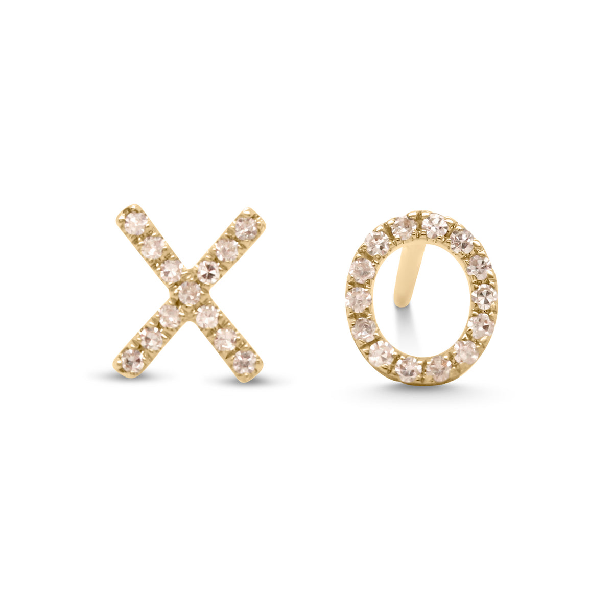 14k yellow gold diamond pave XO stud earrings