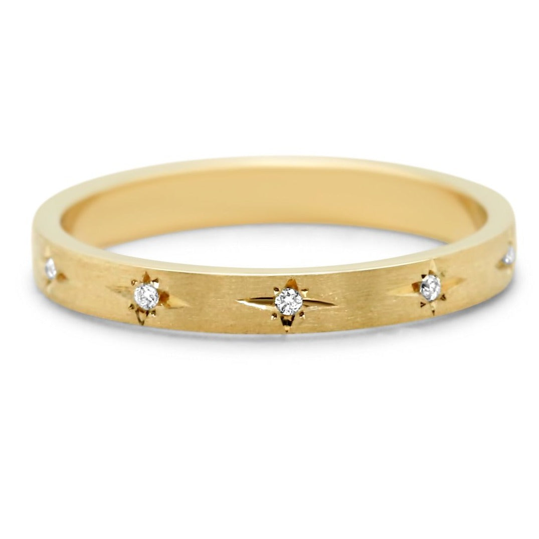 14k yellow gold diamond star band 2.5mm wide