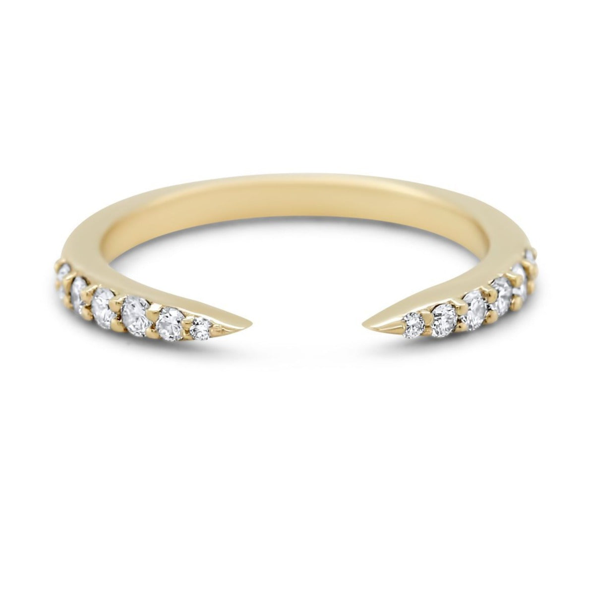 14k yellow white or rose gold open claw style wedding band with diamonds