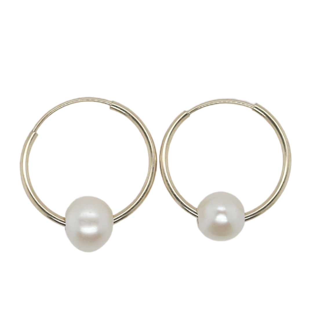 14k yellow gold freshwater pearl huggies under $200