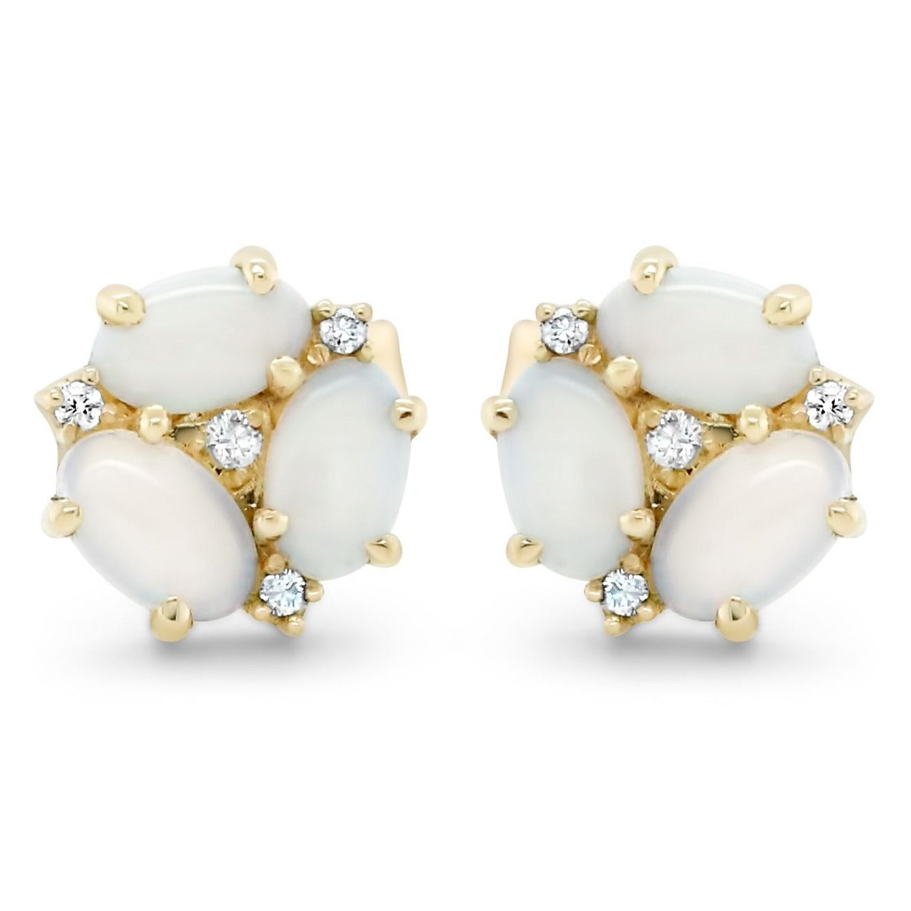 14k yellow gold opal and diamond cluster stud earrings