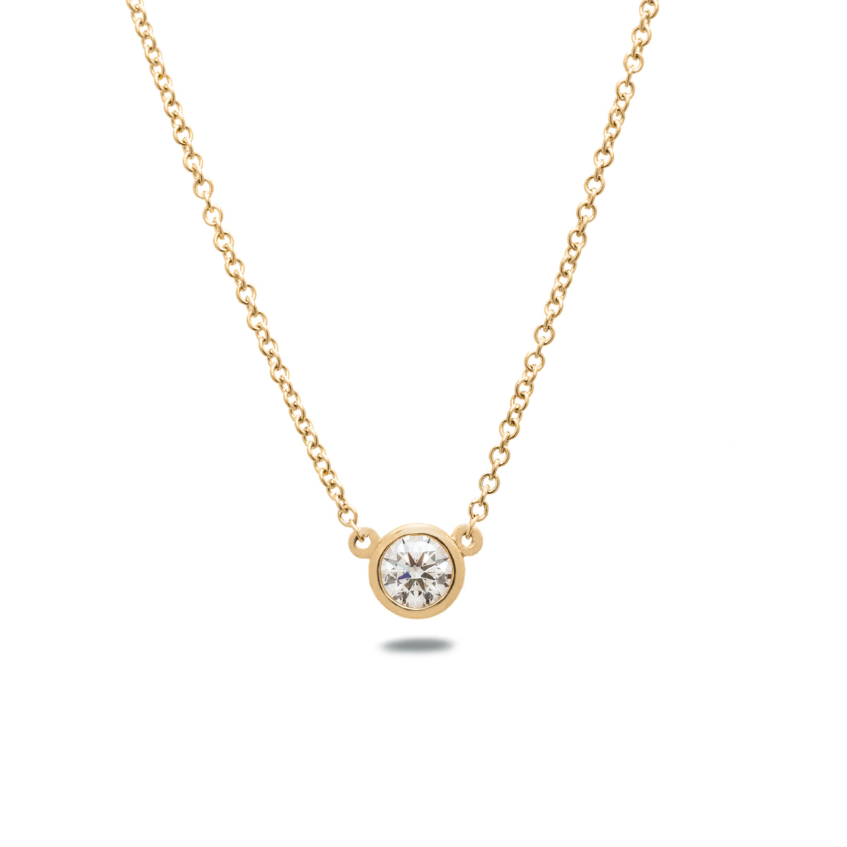 0.50ct lab grown round brilliant cut diamond 14k gold bezel set pendant necklace 