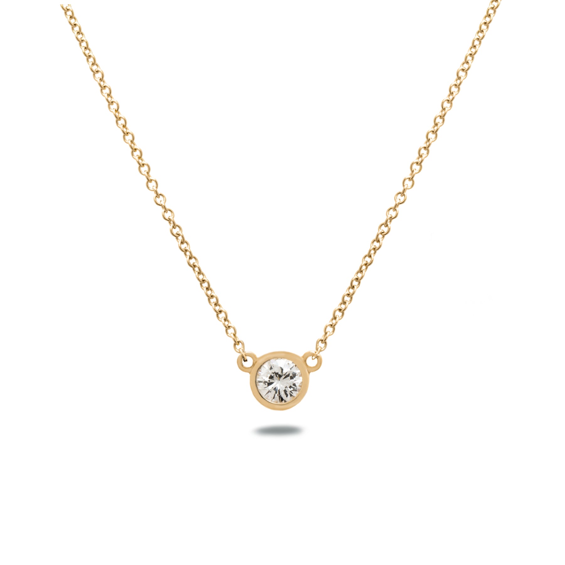 0.51ct natural round brilliant cut diamond 14k gold bezel set pendant necklace