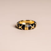 18k yellow gold black enamel chunky x ring modern vintage