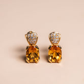 18k yellow gold oval citrine diamond pave pendant necklace and earring set modern vintage