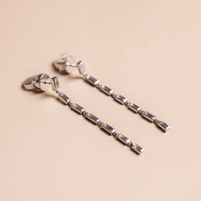 14k white gold bezel set baguette cut drop earrings modern vintage