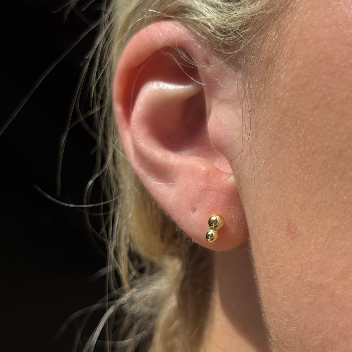14k Double Bead Stud Earrings