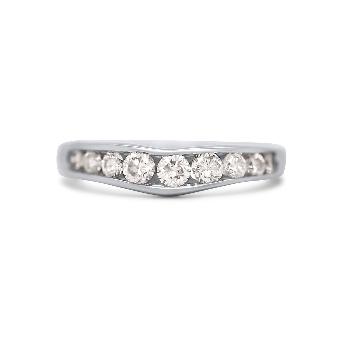 Contemporary Estate 14k White Gold Diamond Contour Band