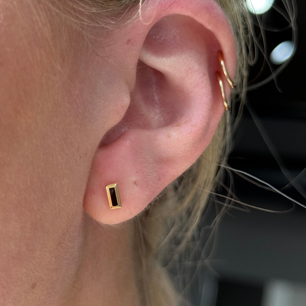 14k Black Onyx Enamel Stud Earrings