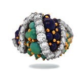 Estate 18k Yellow Gold Mid-Century Diamond Cocktail Ring with Turquoise and Lapis