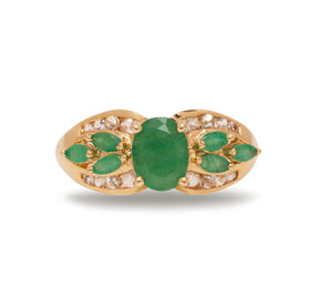 Estate 14k Yellow Gold Emerald and Diamond Ring