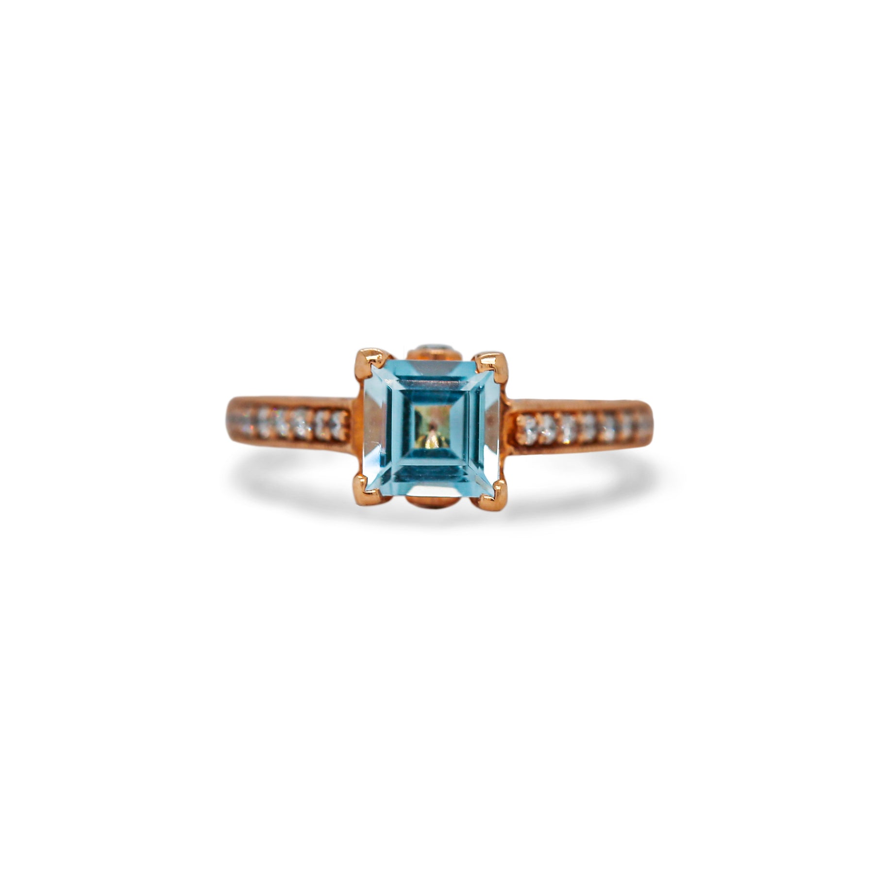 Estate 14k Rose Gold Diamond & Aquamarine Ring