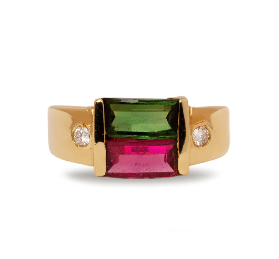 Estate 14k Yellow Gold Tourmaline and Diamond Ring