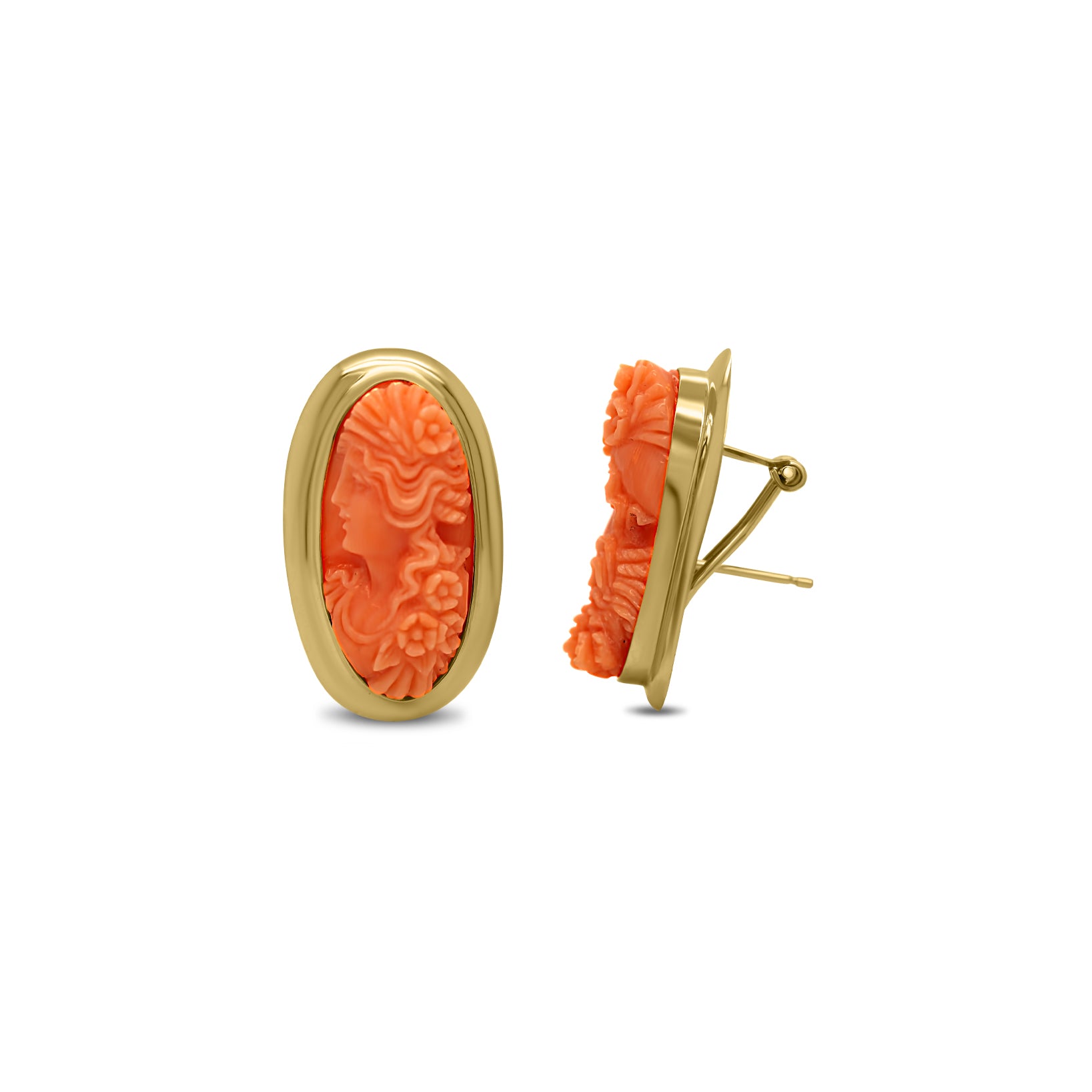 Estate 1960's Coral  Cameo Earrings