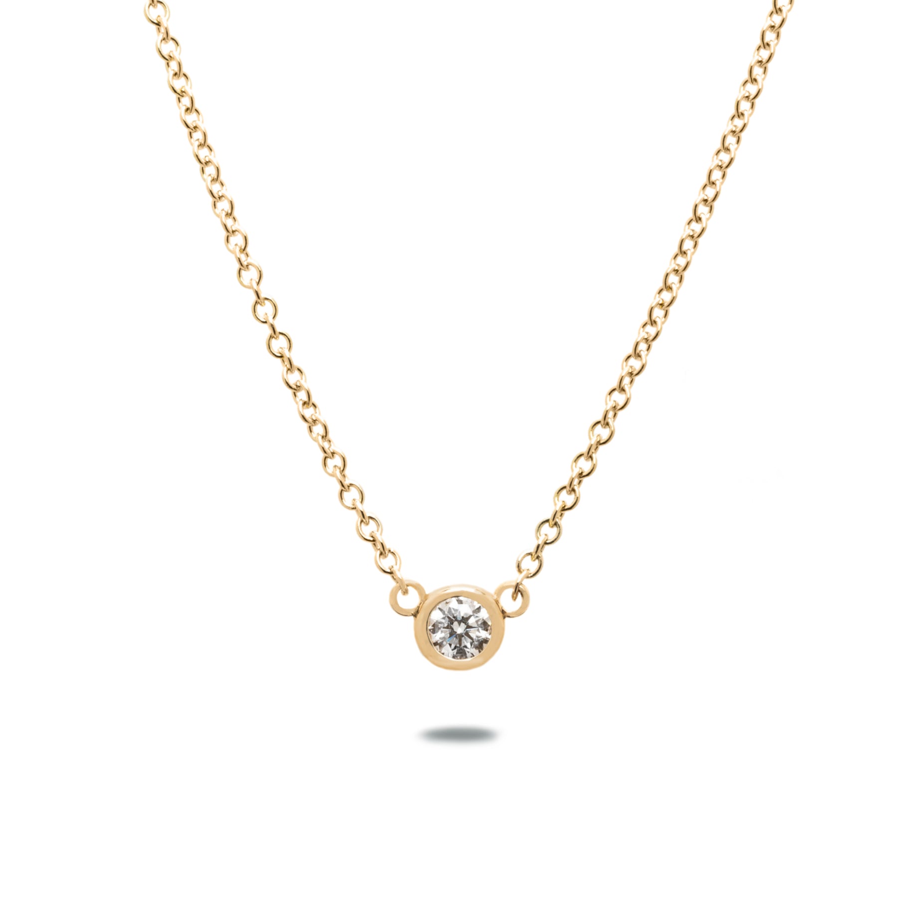 0.16ct lab grown round brilliant cut diamond 14k gold bezel set pendant necklace