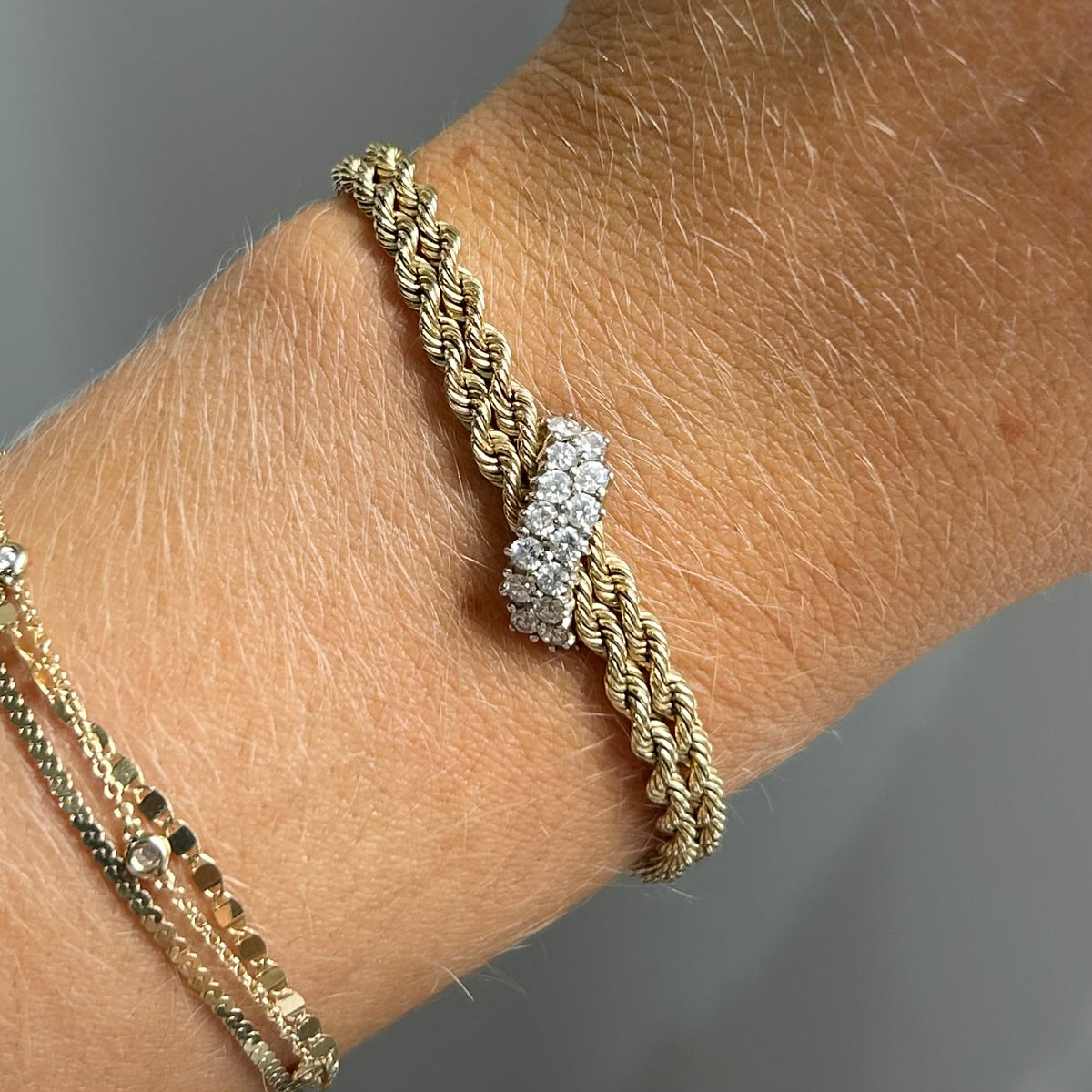 14KY Double Rope Diamond Cluster Bracelet