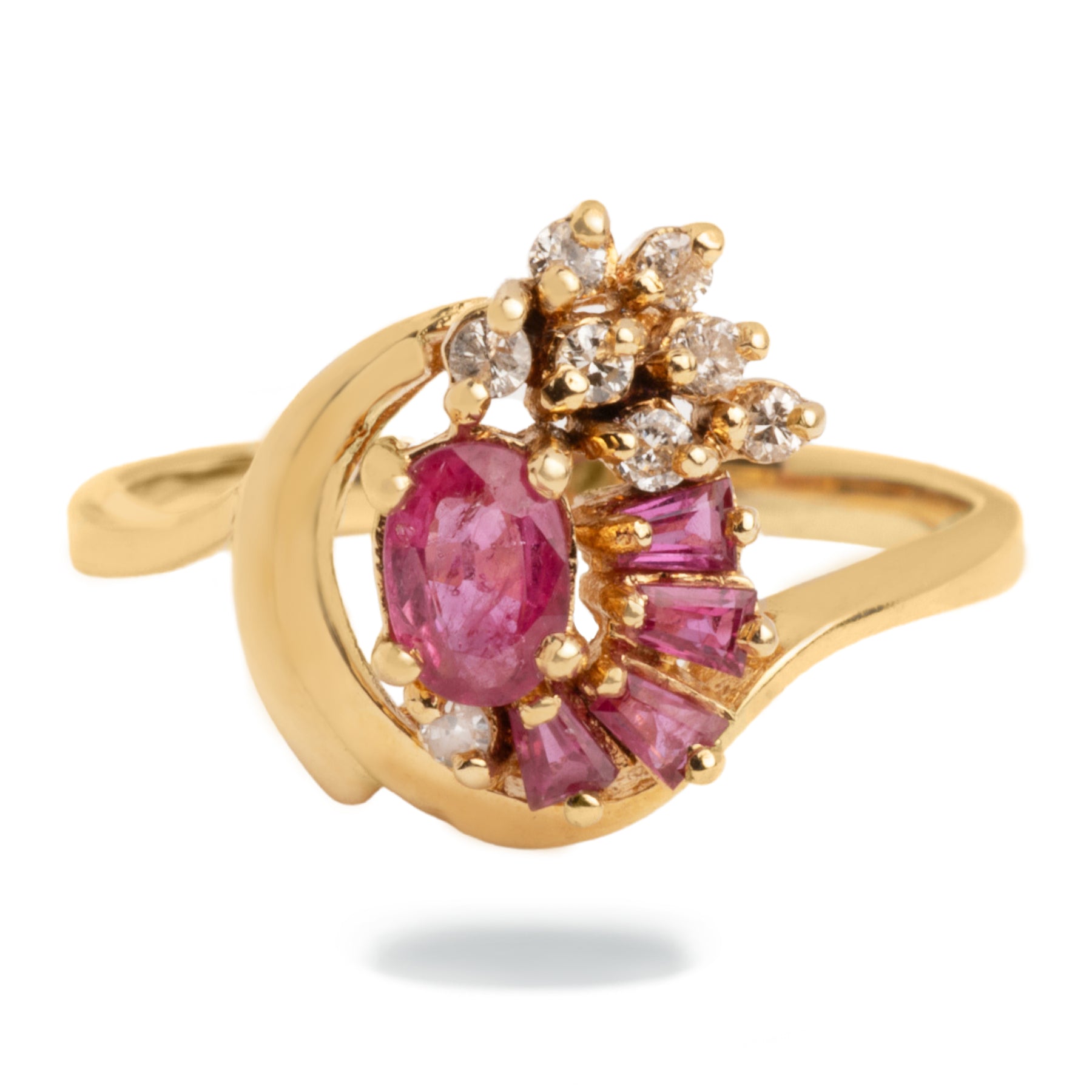 Contemporary Estate 14k Yellow Gold Ruby and Diamond Ring
