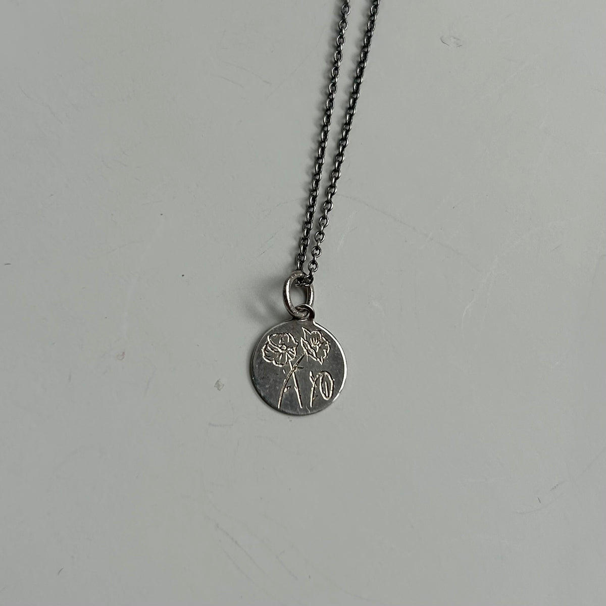 Sterling Silver Engraved Flower Disc Necklace