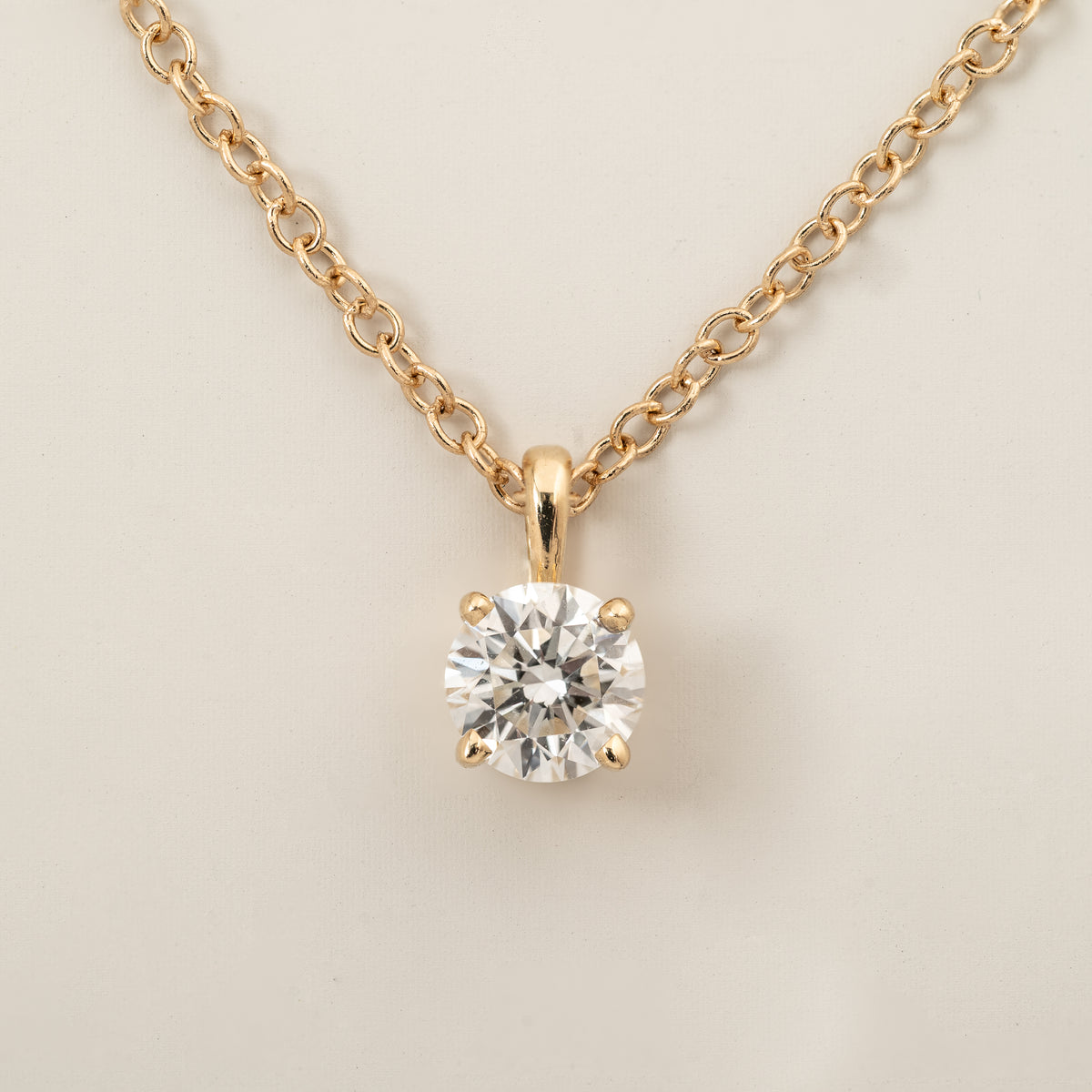 14k gold round brilliant cut lab grown diamond prong set classic pendant necklace
