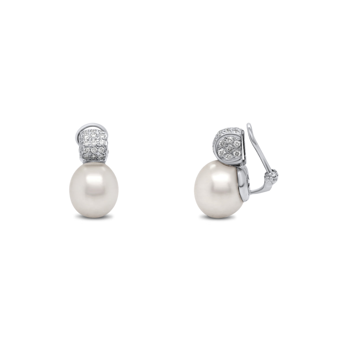 Estate 14k White Gold Pearl and Diamond Clip-On Earrings