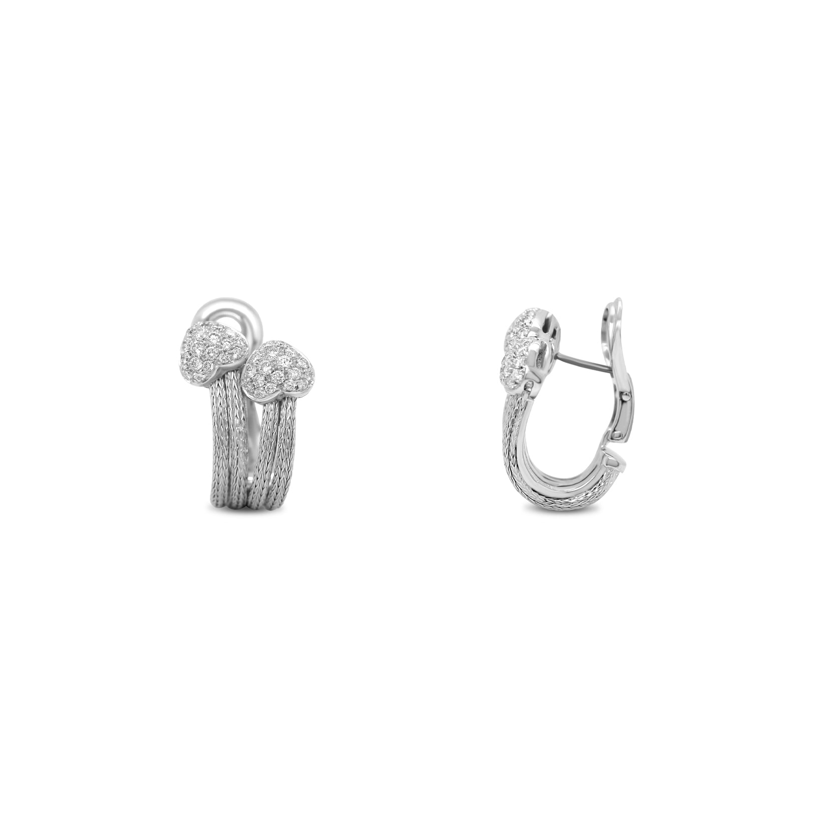 Estate 18k White Gold Double Diamond Heart Earrings