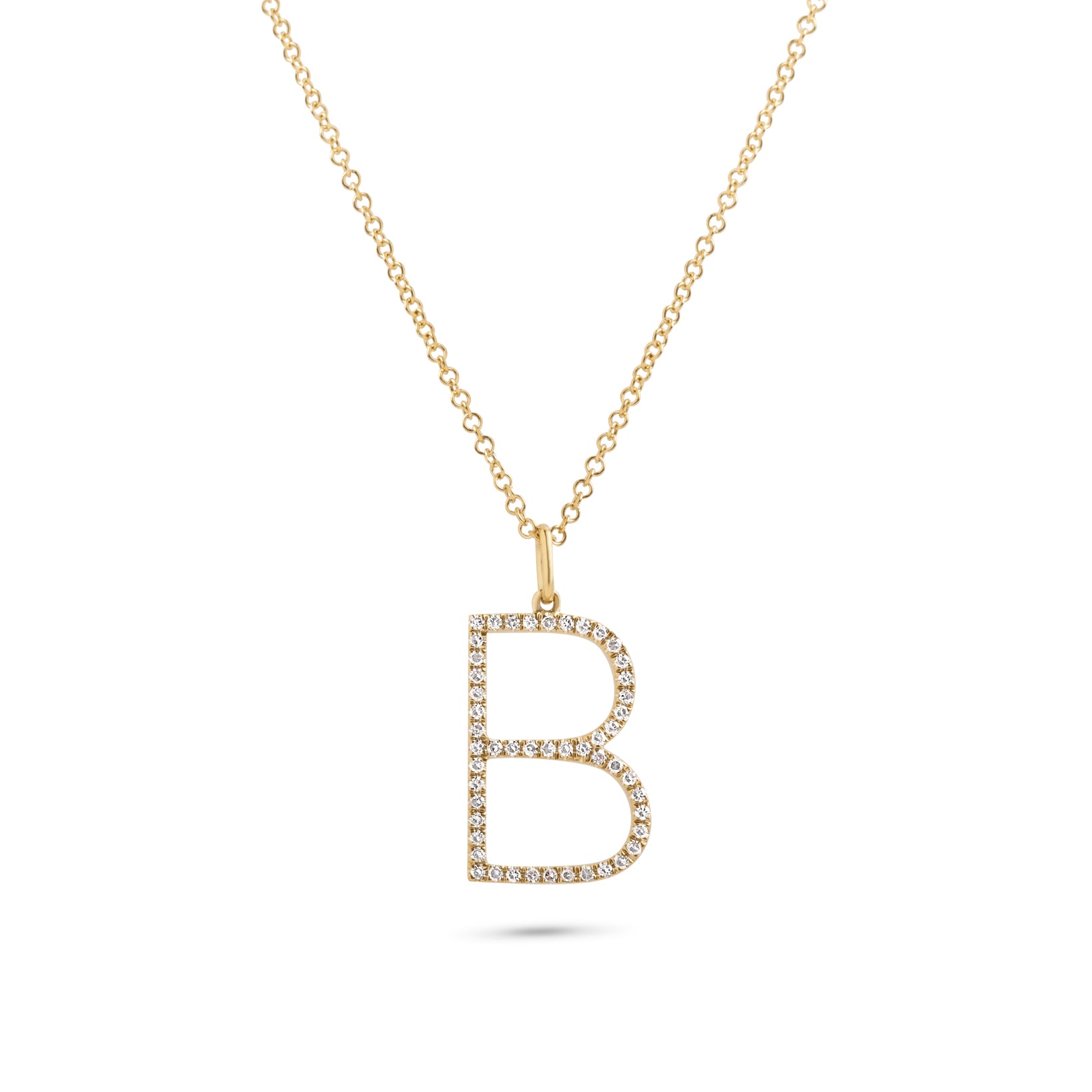 14k yellow gold diamond pave skinny letter initial pendant necklace