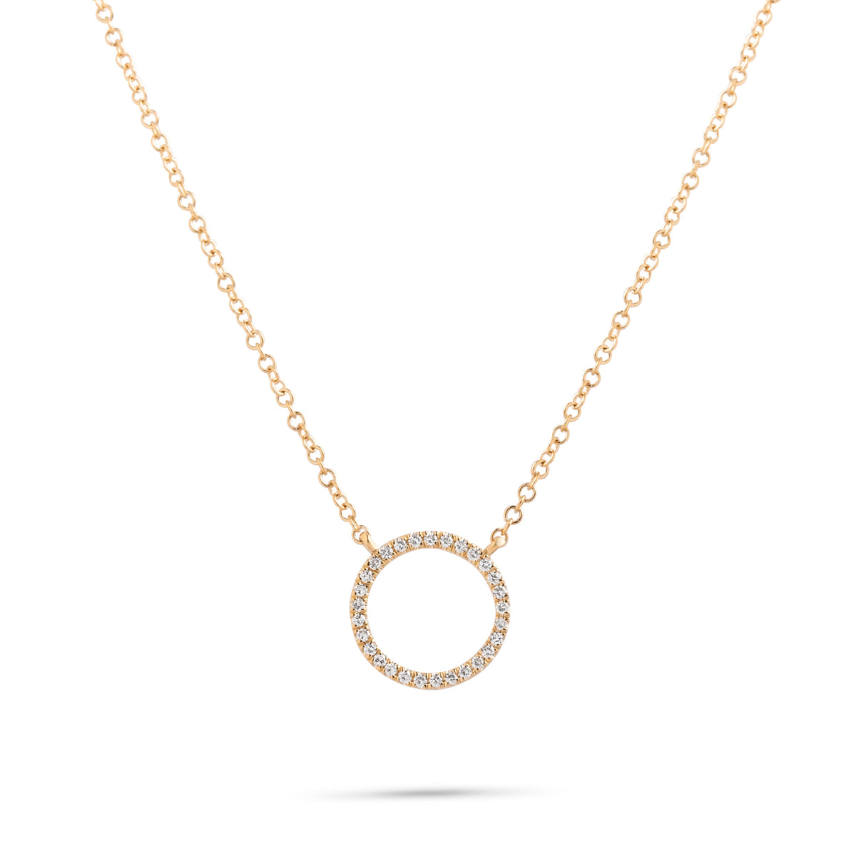 14k yellow gold diamond pave open circle dainty necklace