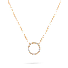 14k yellow gold diamond pave open circle dainty necklace