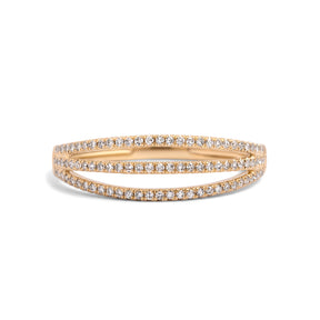 14k yellow gold diamond pave triple row open space stacking ring
