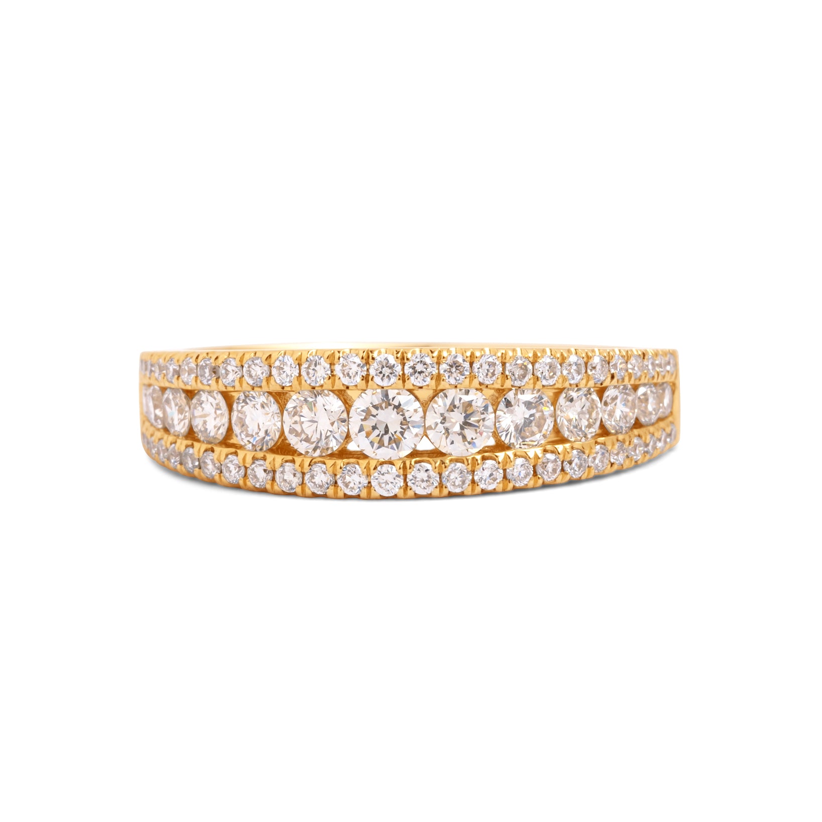14k yellow gold 3 row diamond chunky layering fashion ring