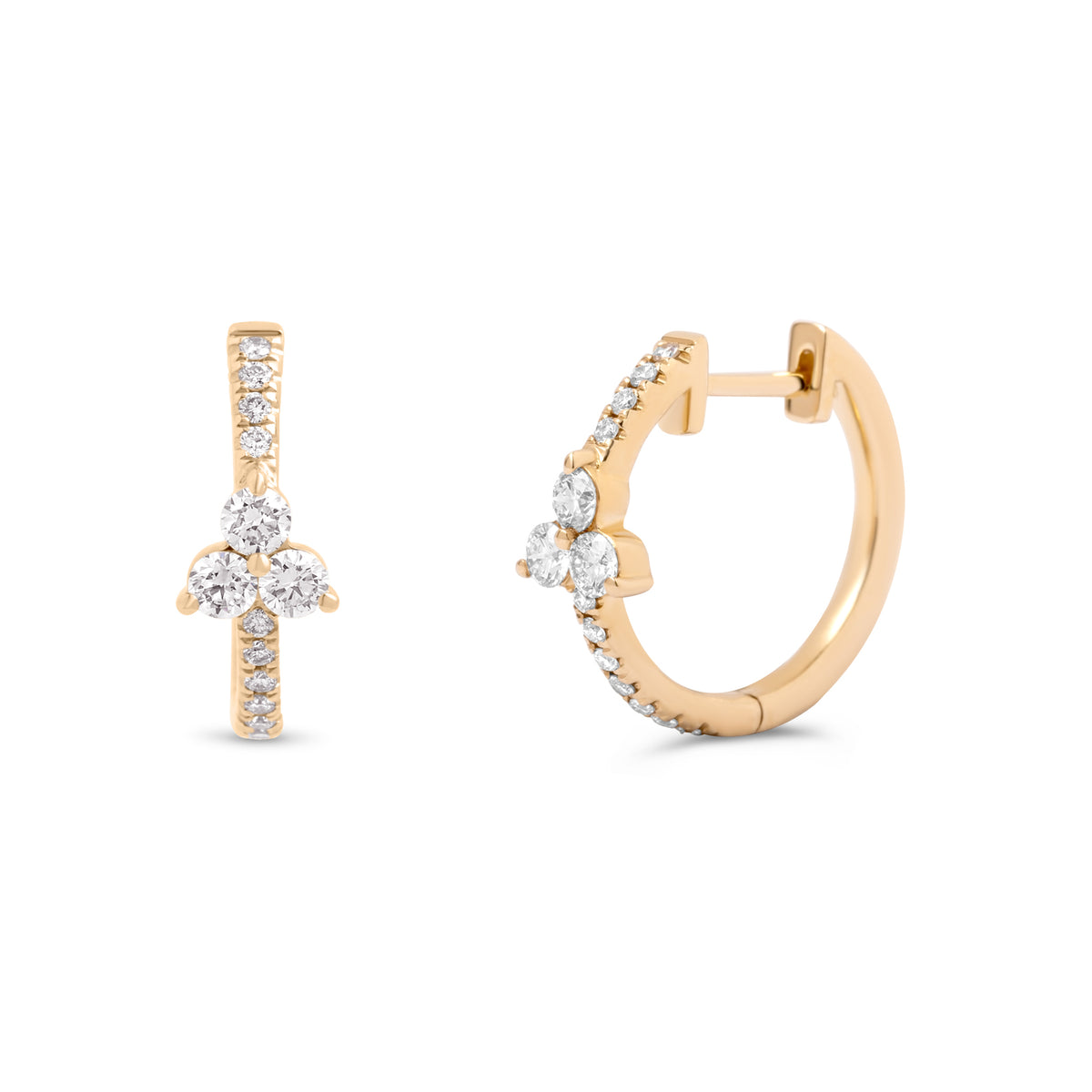 14k yellow gold diamond trio pave huggie hoop earrings 