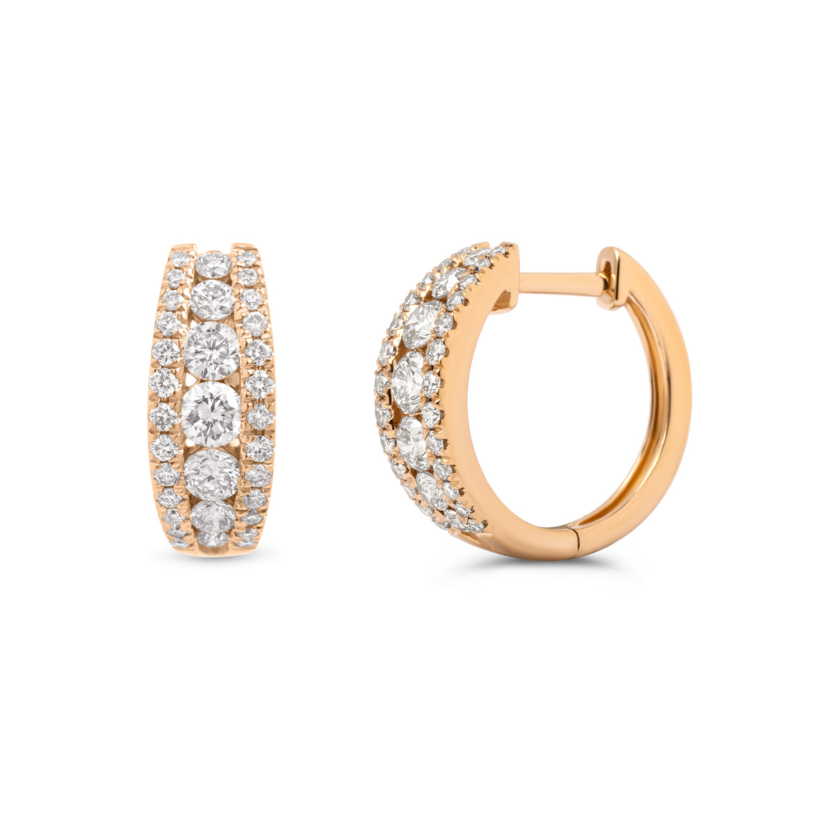 14k yellow gold 3 row diamond chunky huggie hoop earrings