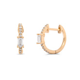 14k yellow gold diamond baguette diamond pave huggie hoop earrings