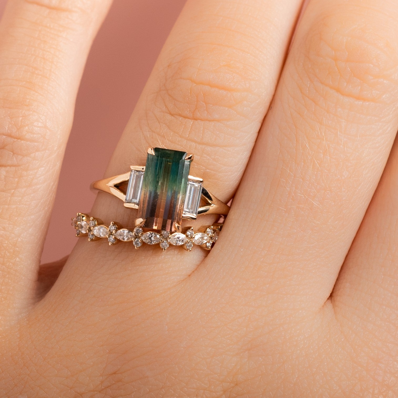 Raw Watermelon Tourmaline Ring Set - Uniquelan Jewelry