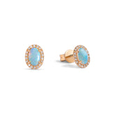 14k yellow gold opal with diamond halo stud earrings