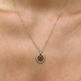 14KY Round Disc Diamond Pendant Necklace 18"