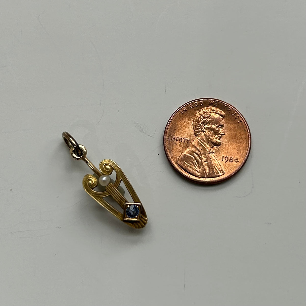 14KY Small Pearl and Sapphire Pendant