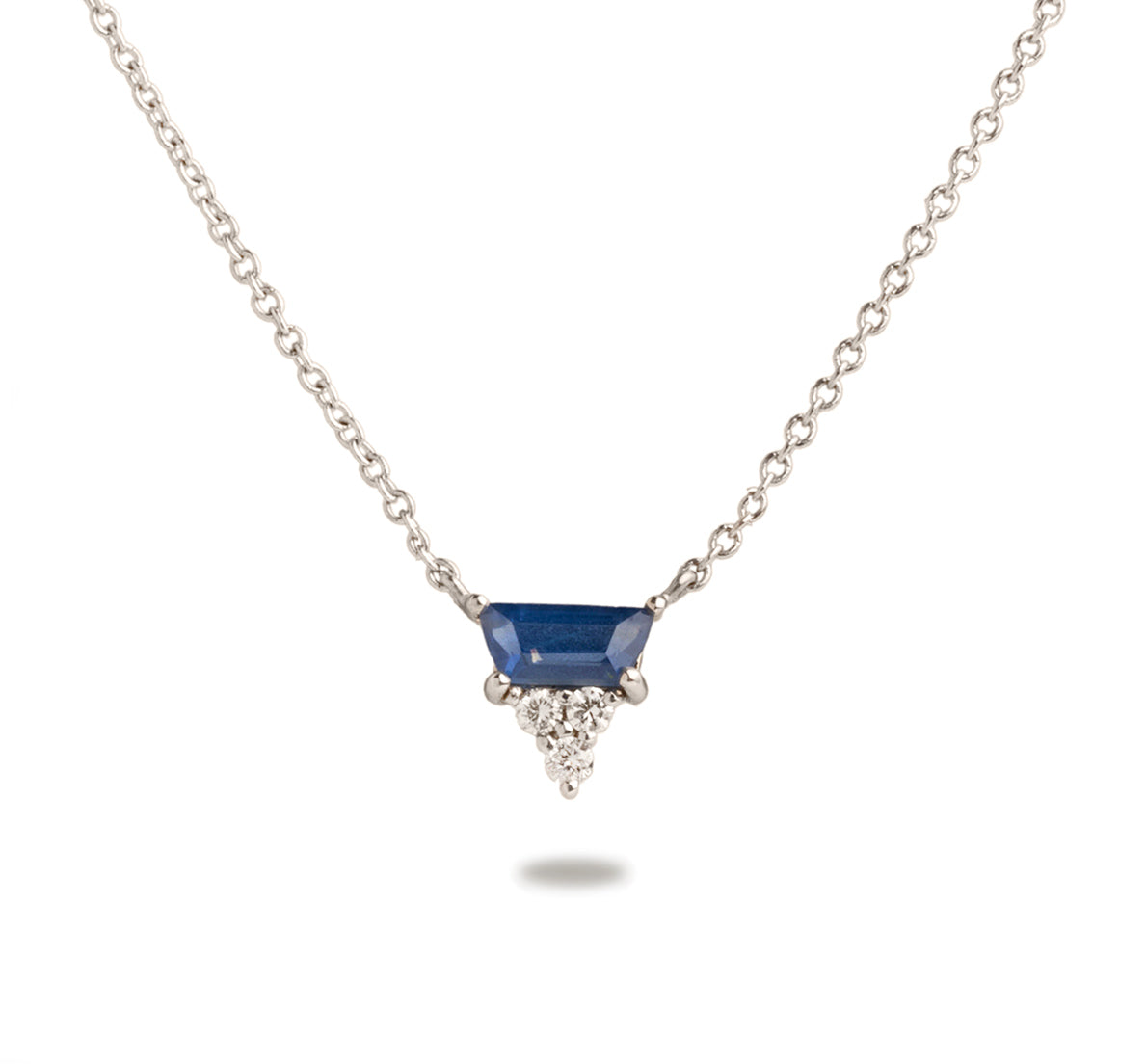 14k gold trapezoid blue sapphire diamond accent pendant necklace 18"