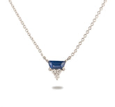 14k gold trapezoid blue sapphire diamond accent pendant necklace 18"