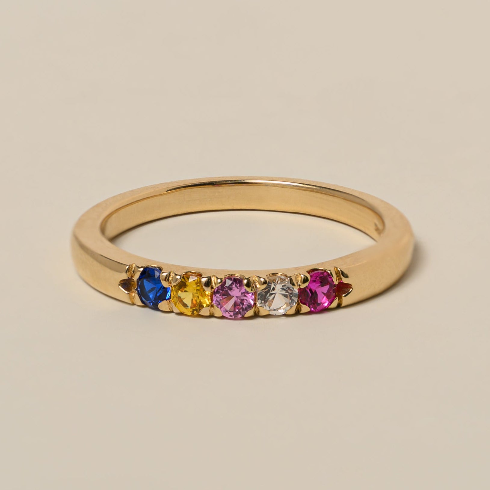14k gold five stone french split prong customizable birthstone ring