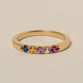 14k gold five stone french split prong customizable birthstone ring