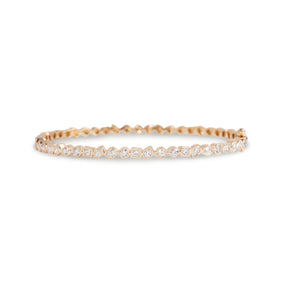 14k yellow gold staggered bezel set mixed shaped diamond bangle bracelet