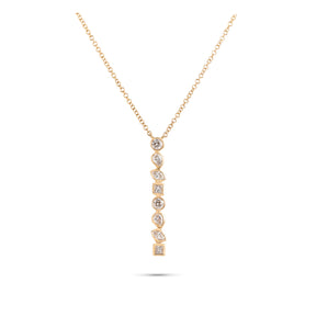 14k yellow gold bezel set staggered mixed diamond shaped vertical pendant necklace