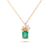 14k yellow gold estate ~0.80ct emerald cut emerald and diamond pendant necklace