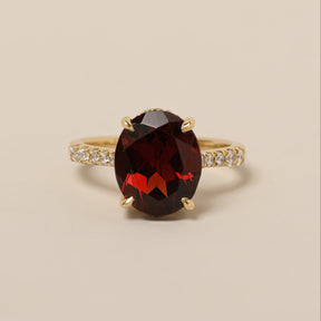 14k yellow gold oval cut Mozambique garnet diamond pave cocktail ring