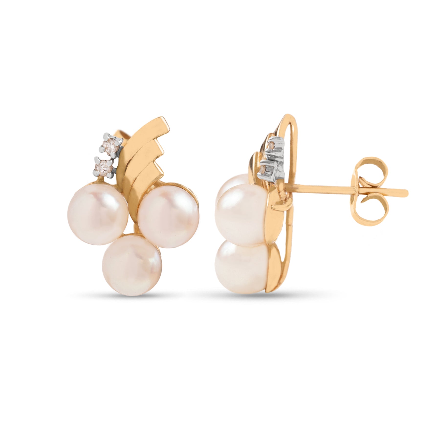 14k yellow gold estate pearl and diamond earrings